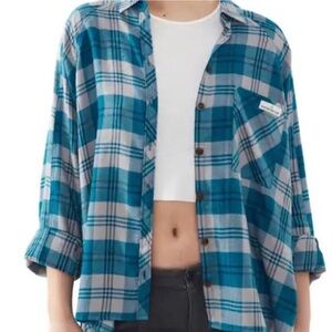 BDG Urban Outfitters Brendan Plaid Button Down Shirt Blue Flannel NWT UO